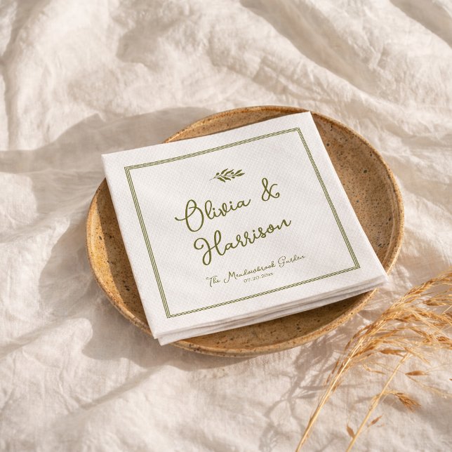 Serviette En Papier Serviettes de mariage élégantes vert olive (Créateur téléchargé)