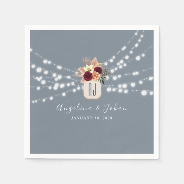 Serviette En Papier Serviettes de Mariage en bocal bleu Dusty (Devant)