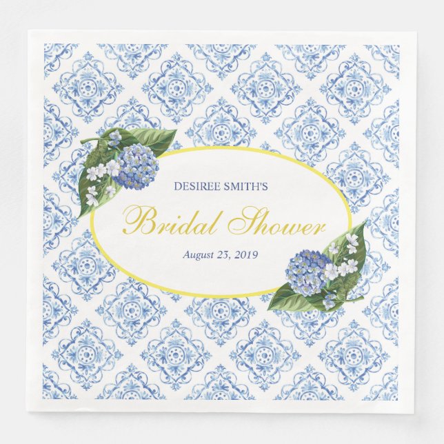 Serviette En Papier Serviettes de mariage en carrelage bleu Hydrangeas (Devant)