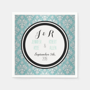 Serviette En Papier Serviettes de mariage en damassé floral vert menth