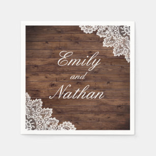 Serviette En Papier Serviettes de mariage en dentelle vintage en bois