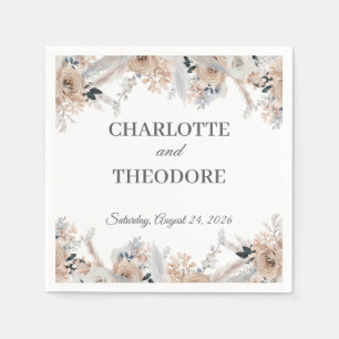 Serviette En Papier Serviettes de mariage en fleurs de beige bleu pous