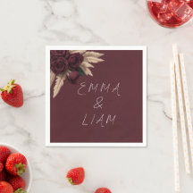 Serviettes de mariage en herbe de Pampas et rose d