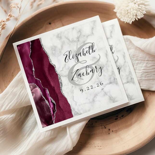 Serviette En Papier Serviettes de mariage en marbre d'agate argentée d (Créateur téléchargé)