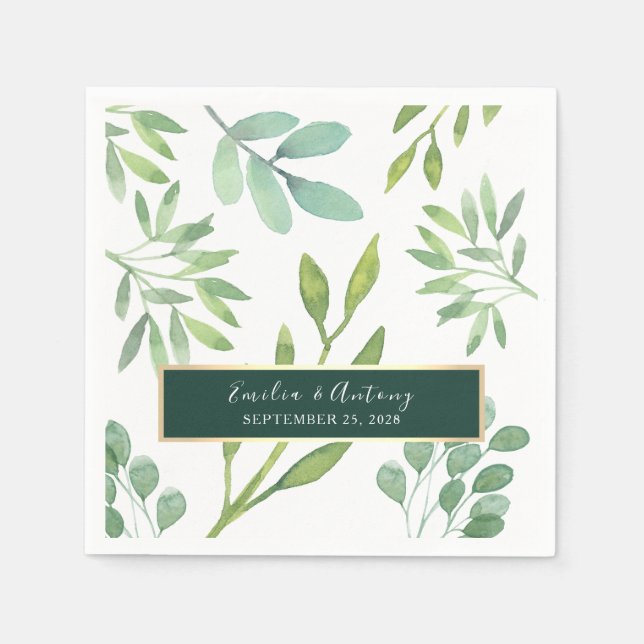 Serviette En Papier Serviettes de mariage en verdure neutre (Devant)