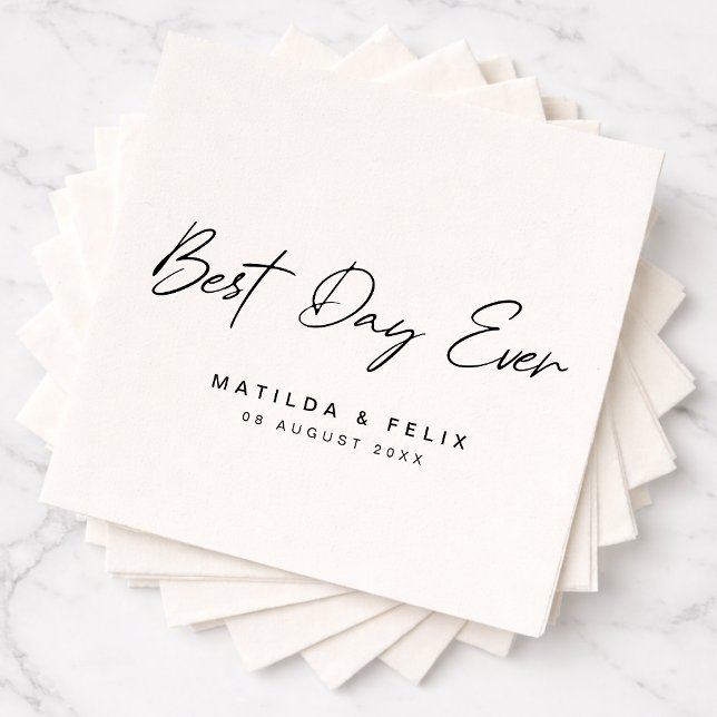 Serviette En Papier Serviettes de mariage | Ensemble de serviettes pou (Best Day Ever wedding napkins with clean modern typography for a stylish celebration)