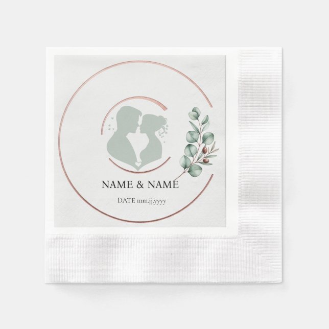 Serviette En Papier Serviettes de Mariage Eucalyptus Monogram (Rein) (Devant)