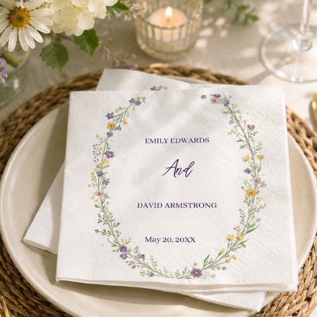 Serviette En Papier Serviettes de mariage Floral Boho simples modernes (Créateur téléchargé)