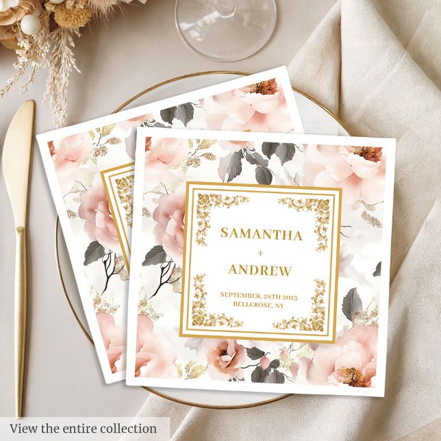 Serviette En Papier Serviettes de mariage florale romantique et intemp (Romantic & Timeless blush floral wedding napkins)