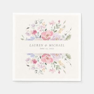 Serviette En Papier Serviettes de mariage florales aquarelles pastel r