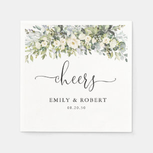 Serviette En Papier Serviettes de mariage florales blanches
