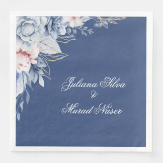 Serviette En Papier Serviettes de mariage florales bleu poussiéreux