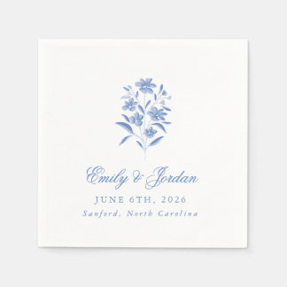 Serviette En Papier Serviettes de mariage florales bleues et blanches