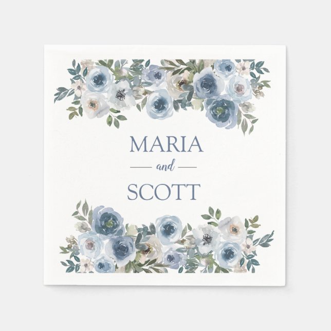 Serviette En Papier Serviettes de mariage florales bleues poussiéreuse (Devant)