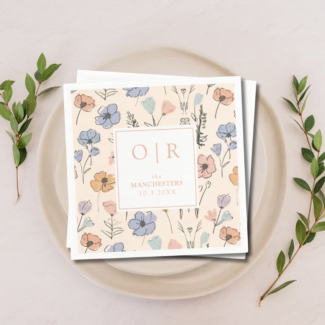 Serviette En Papier Serviettes de mariage florales de printemps avec i (Custom Initial Spring Floral Wedding Napkins
)