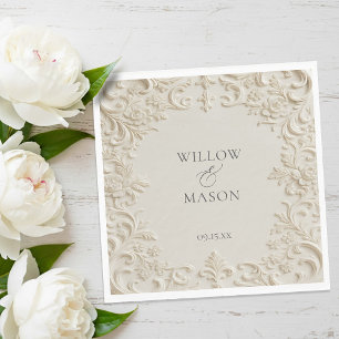 Serviette En Papier Serviettes de mariage florales en relief ivoire