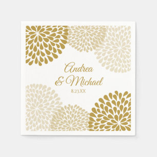 Serviette En Papier Serviettes de mariage florales or et champagne
