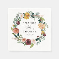 Serviettes de mariage florales orange Bourgogne po