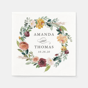 Serviette En Papier Serviettes de mariage florales orange Bourgogne po