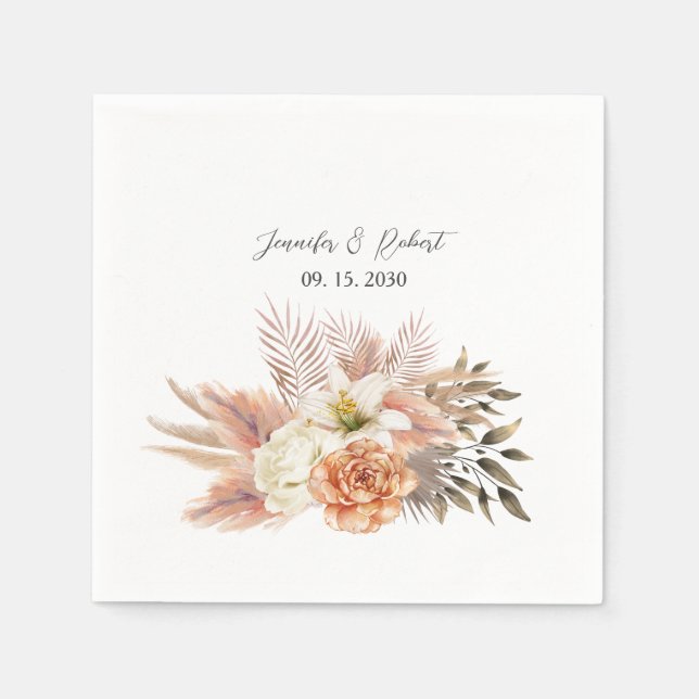 Serviette En Papier Serviettes de mariage florales pêche rustiques (Devant)