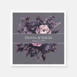 Serviette En Papier Serviettes de mariage florales prune gothique