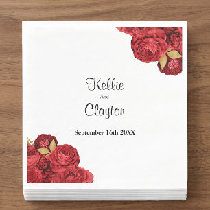 Serviette En Papier Serviettes de mariage florales rouges et or
