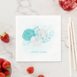 Serviette En Papier serviettes de mariage florales turquoise blanc