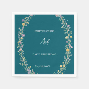 Serviette En Papier Serviettes de mariage florales vert bleu