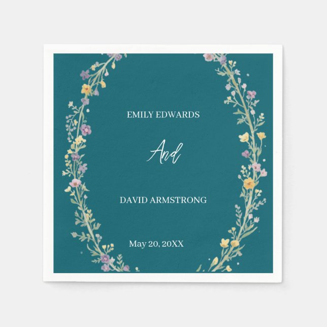 Serviette En Papier Serviettes de mariage florales vert bleu (Devant)