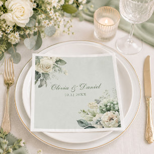 Serviette En Papier Serviettes de mariage florales vert sauge doux