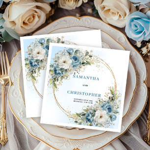 Serviette En Papier Serviettes de mariage Glam Blue Peony Cadre Doré