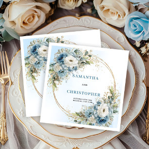 Serviette En Papier Serviettes de mariage Glam Dusty Blue White Peony