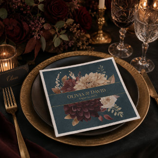 Serviette En Papier Serviettes de mariage gothique florales sarcelle f