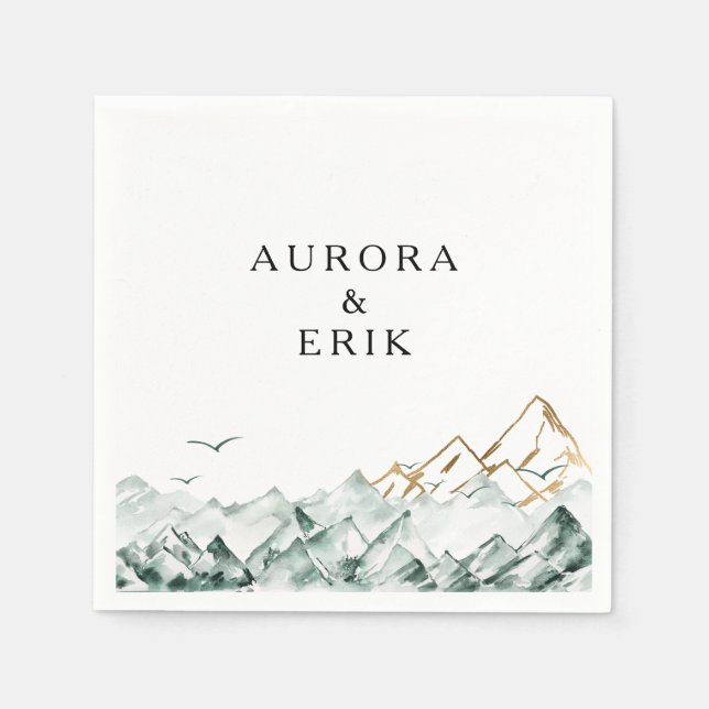 Serviette En Papier Serviettes de Mariage Green et Gold Mountain (Devant)