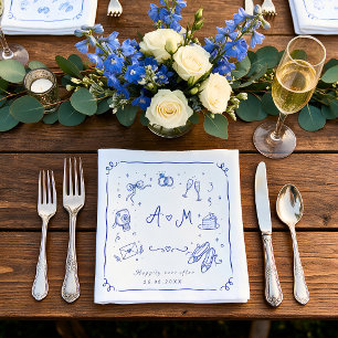 Serviette En Papier Serviettes de mariage gribouillées dessinées à la