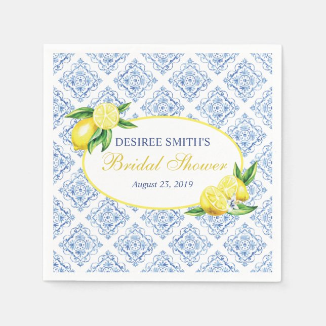 Serviette En Papier Serviettes de mariage Lemon Blue Tile (Devant)