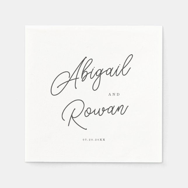 Serviette En Papier Serviettes de mariage minimalistes noir blanc écri (Devant)