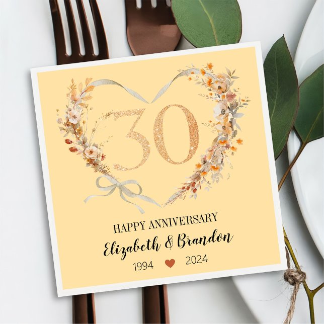 Serviette En Papier Serviettes de Mariage moderne Joyeux 30e anniversa (Créateur téléchargé)