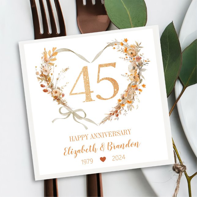 Serviette En Papier Serviettes de Mariage moderne Joyeux 45e anniversa (Créateur téléchargé)