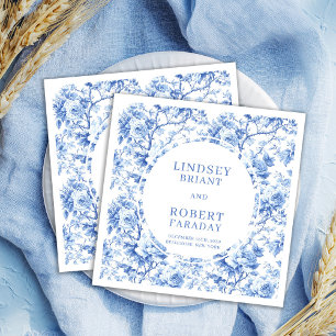Serviette En Papier Serviettes de mariage modernes toile de Jouy roses