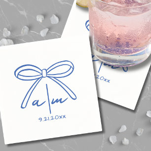 Serviette En Papier Serviettes de mariage monogramme bleu dessinées à