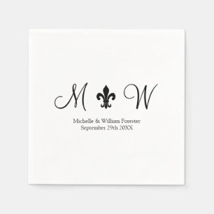 Serviette En Papier Serviettes de mariage monogramme noir et blanc de 