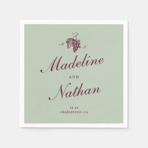 Serviette En Papier Serviettes de mariage monogramme raisin prune vert