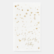 Serviettes de mariage « Mr & Mrs » à cœur doré