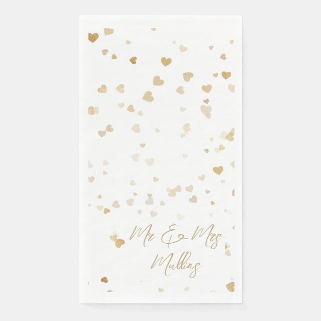 Serviette En Papier Serviettes de mariage « Mr & Mrs » à cœur doré (Devant)