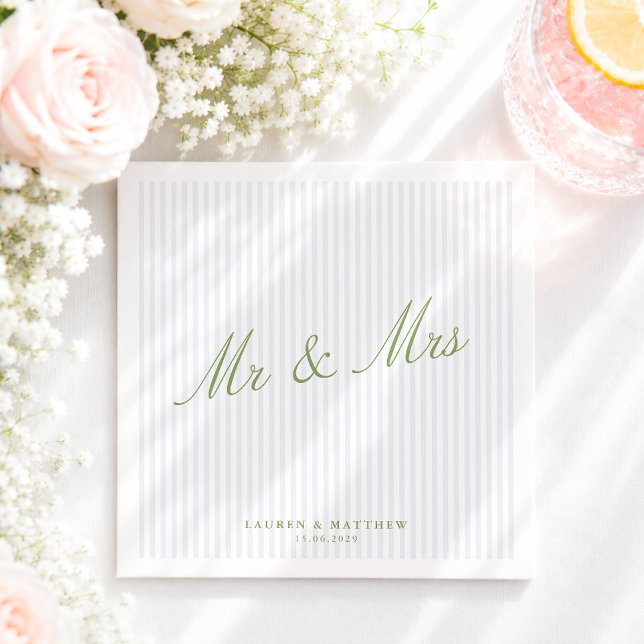 Serviette En Papier Serviettes de mariage Mr & Mrs Citron Vert Rayure  (Créateur téléchargé)