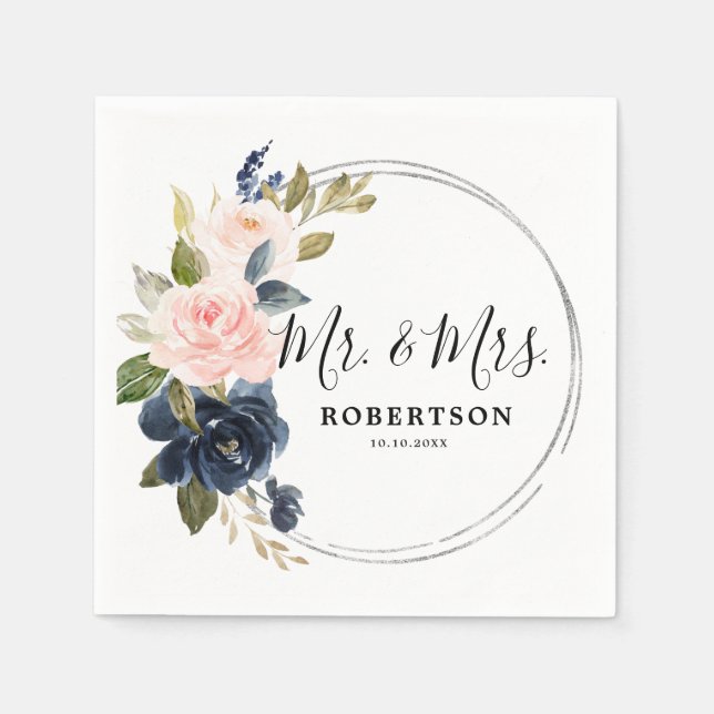 Serviette En Papier Serviettes de mariage Navy Blue Dusty Blush Rose A (Devant)