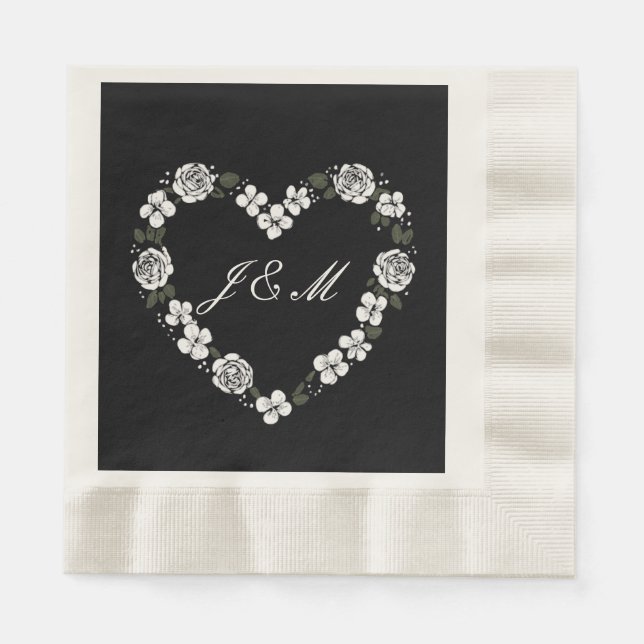 Serviette En Papier Serviettes de mariage noir et blanc (Devant)