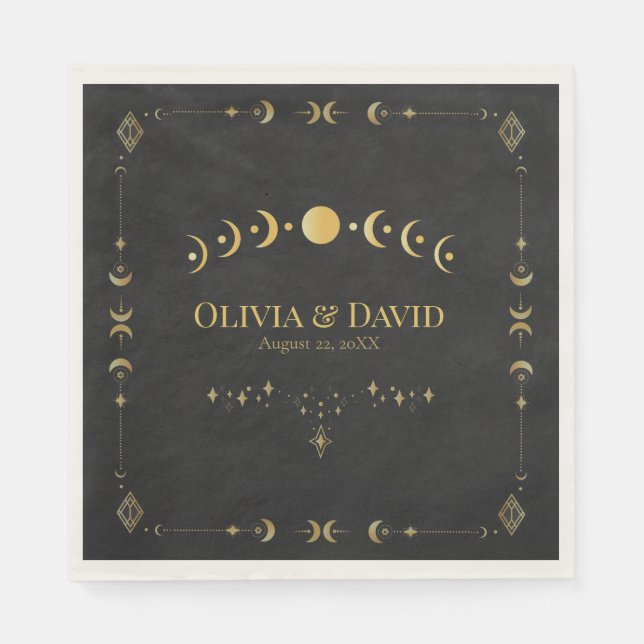 Serviette En Papier Serviettes de mariage noir et or Celestial Gothic (Devant)