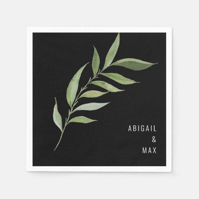 Serviette En Papier Serviettes de Mariage noir Foliage moderne (Devant)